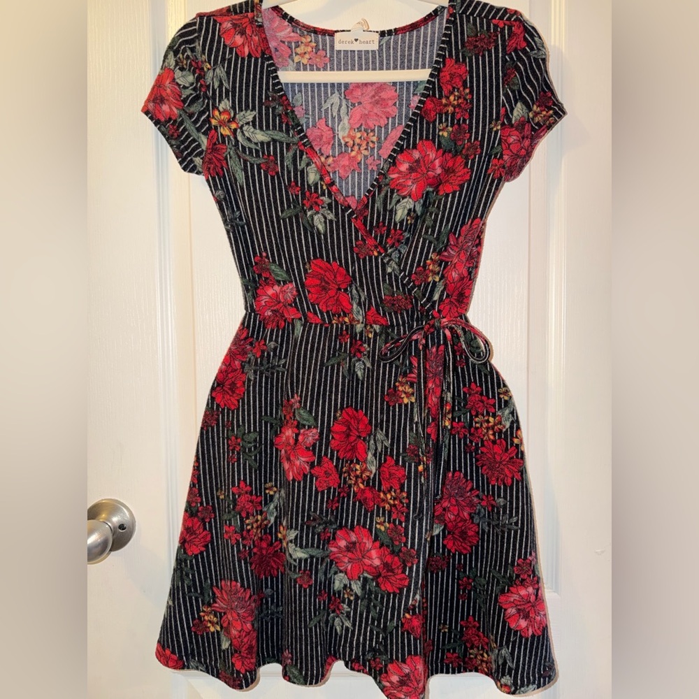 Derek Heart Black and Red Floral Mini Dress